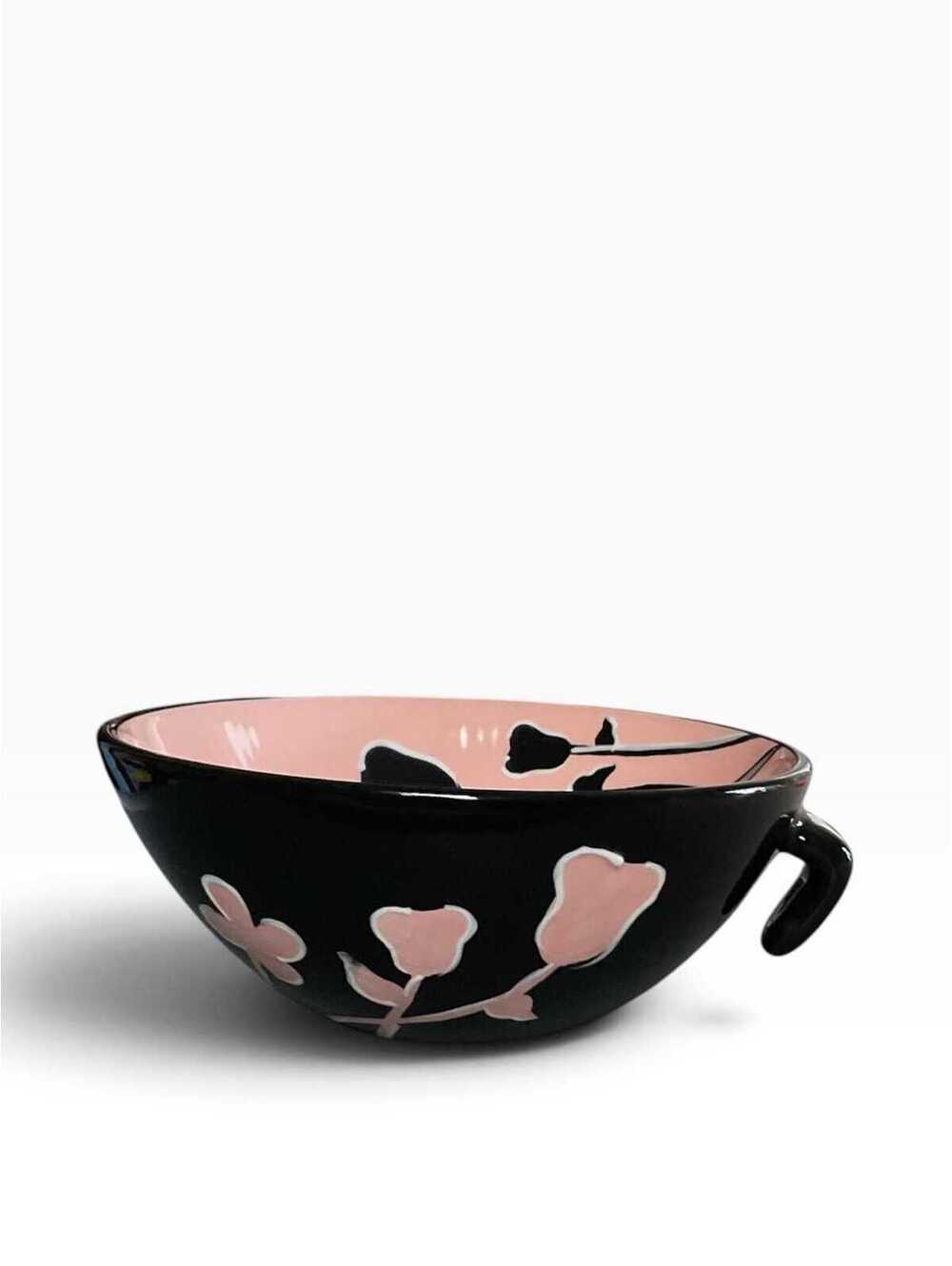 Rare Mary Kay Vintage Pink & Black Tulip Ceramic Clip-On Dip Bowl ONLY
